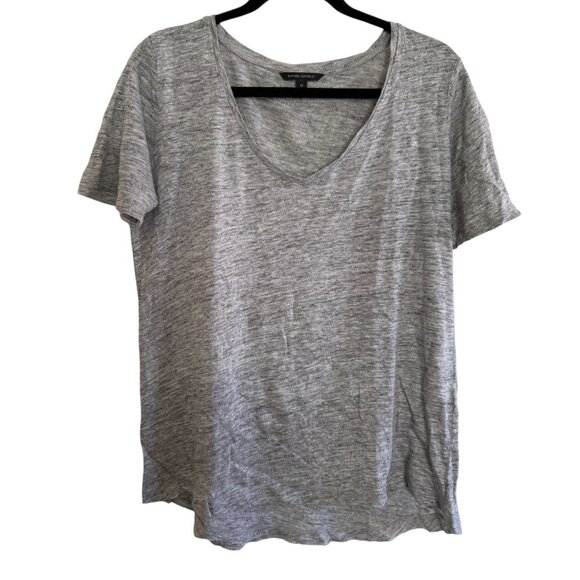 Banana Republic Gray 100% Linen V-Neck Short Sleeve Breathable T-Shirt - Medium - Picture 1 of 4